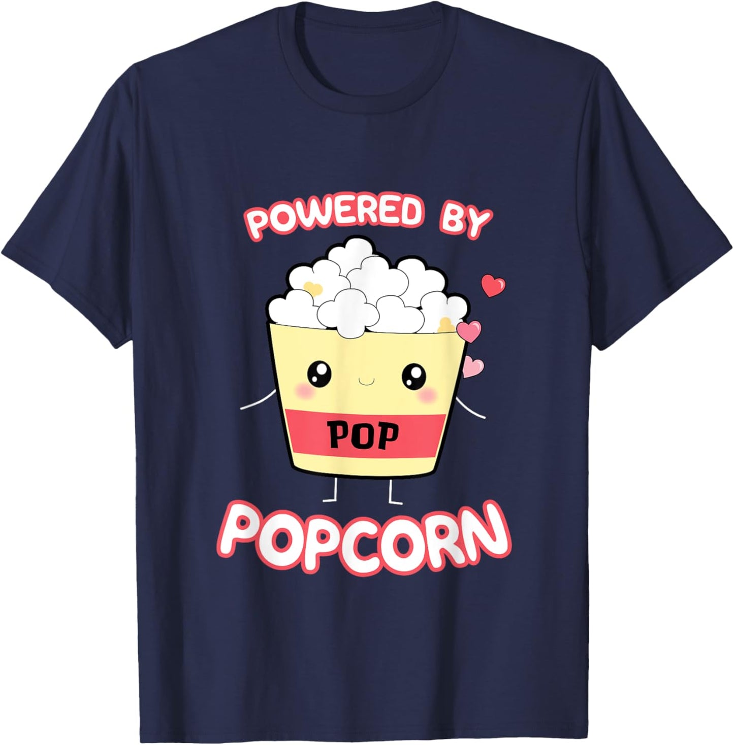Powered By Popcorn, Cute Kawaii Popcorn Cartoon Otaku Top T-Shirt - T-Shirt | Navy