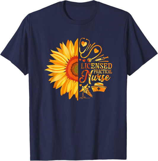Sunflower Licensed Practical Nurse Medical Nursing LPN T-Shirt - T-Shirt | Navy
