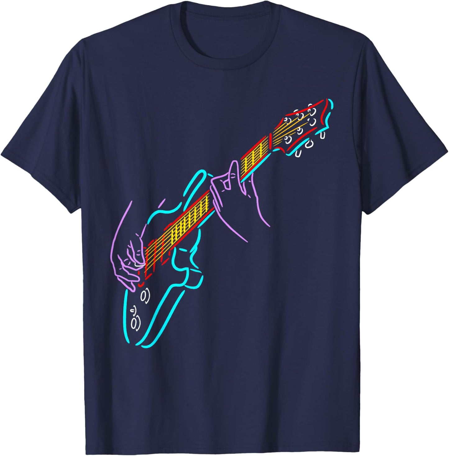 Colorful Bass Guitarist's Hands Rock and Roll Guitar Player T-Shirt - T-Shirt | Navy
