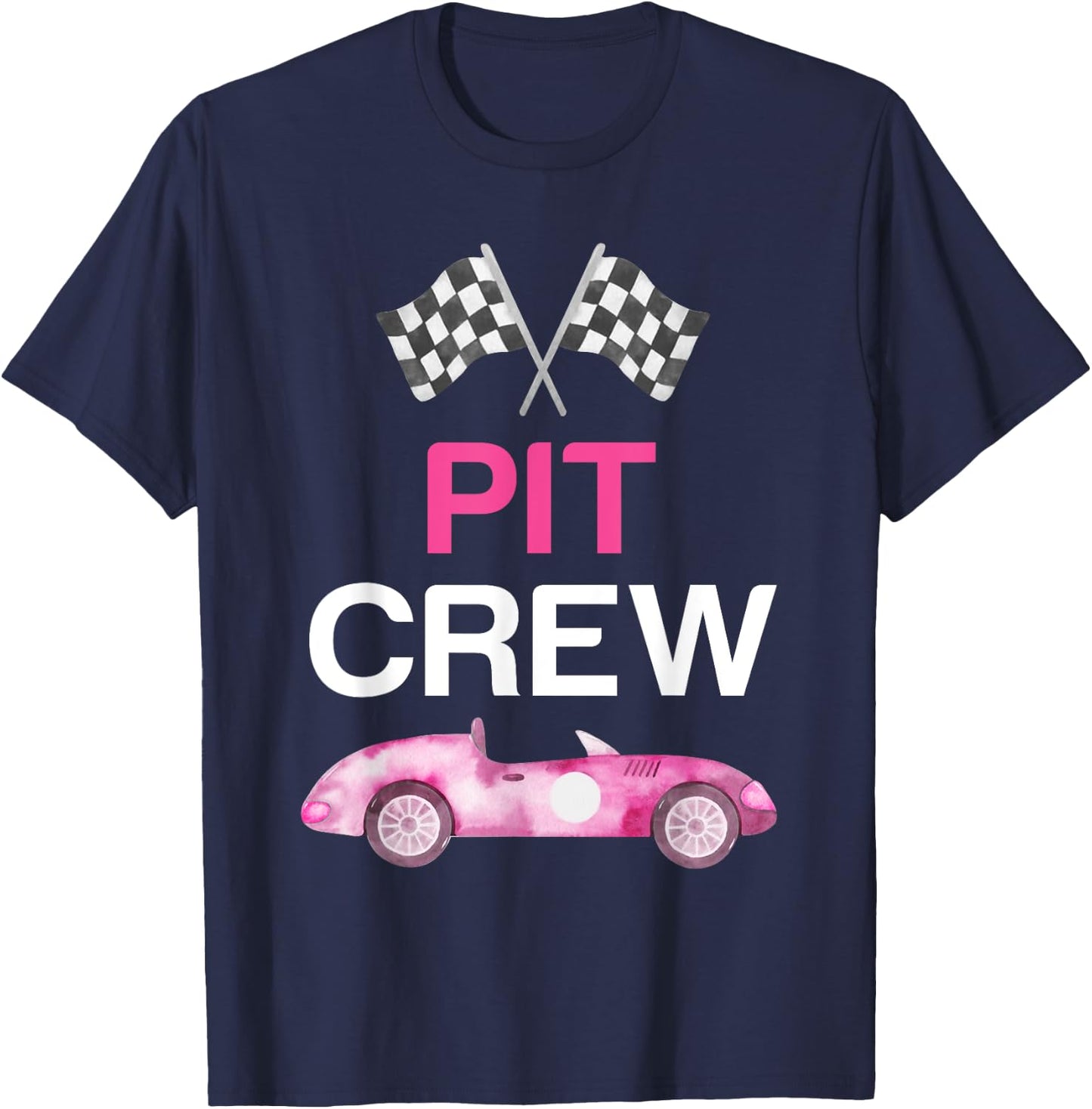 Pit Crew Costume Adult Kids Girls Boys Pink Racing Car Flag T-Shirt - T-Shirt | Navy