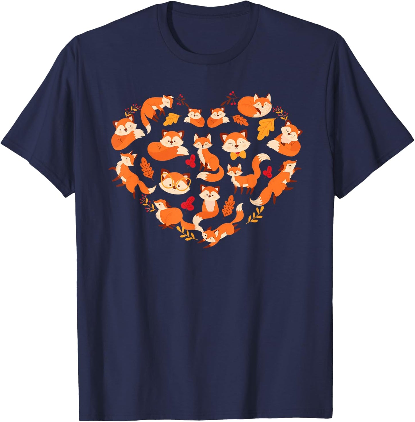 Cool Fox Women Kids Heart Shaped Arctic Foxes Animal T-Shirt - T-Shirt | Navy