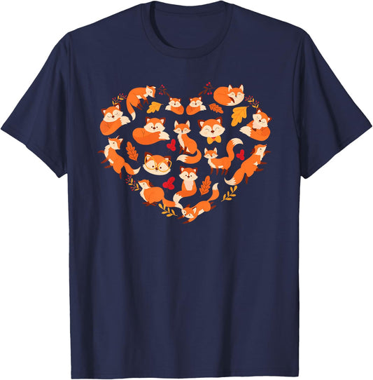 Cool Fox Women Kids Heart Shaped Arctic Foxes Animal T-Shirt - T-Shirt | Navy