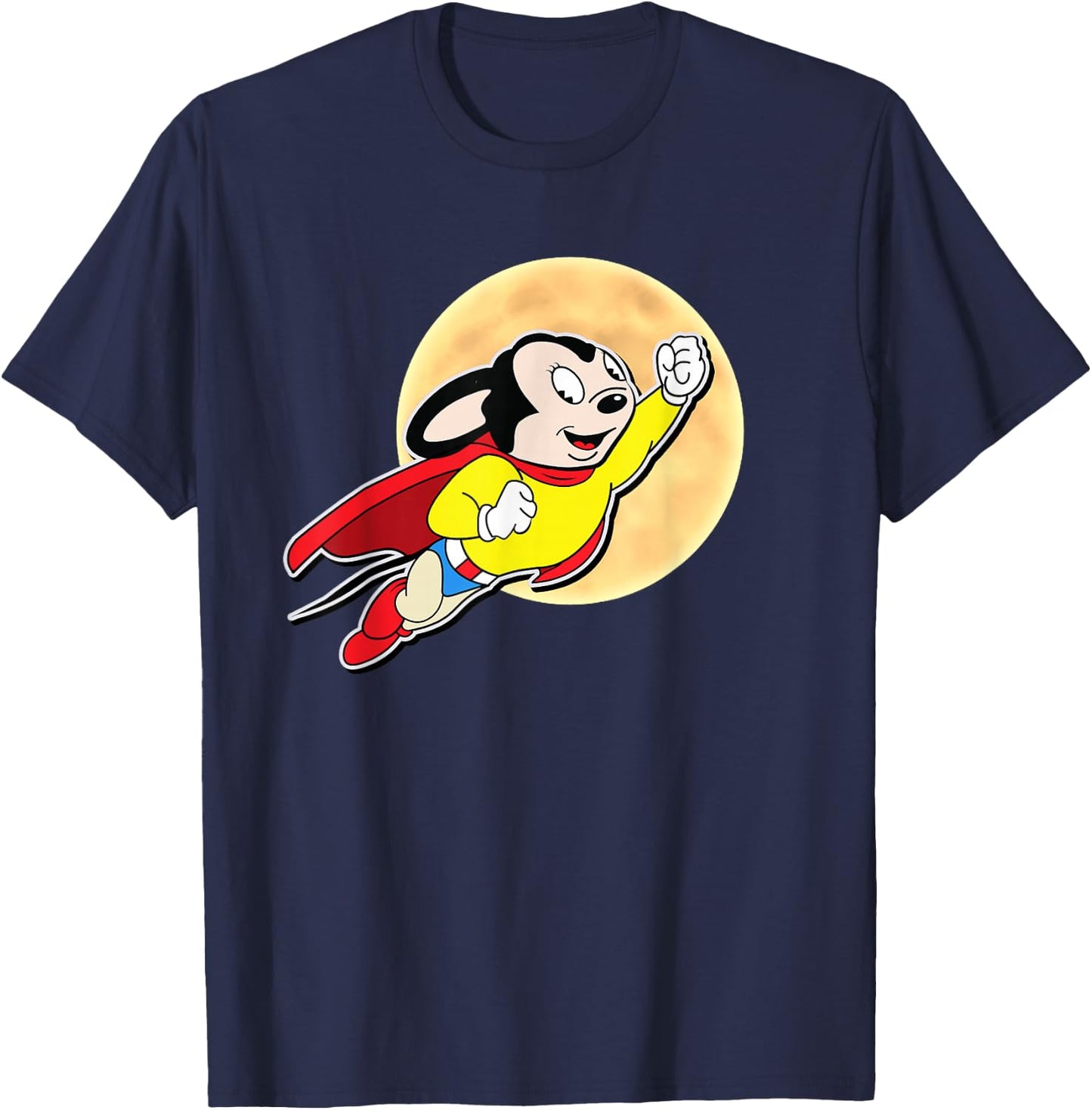 Superhero Cartoon Mouse for Mighty Humans Flies Past Moon T-Shirt - T-Shirt | Navy