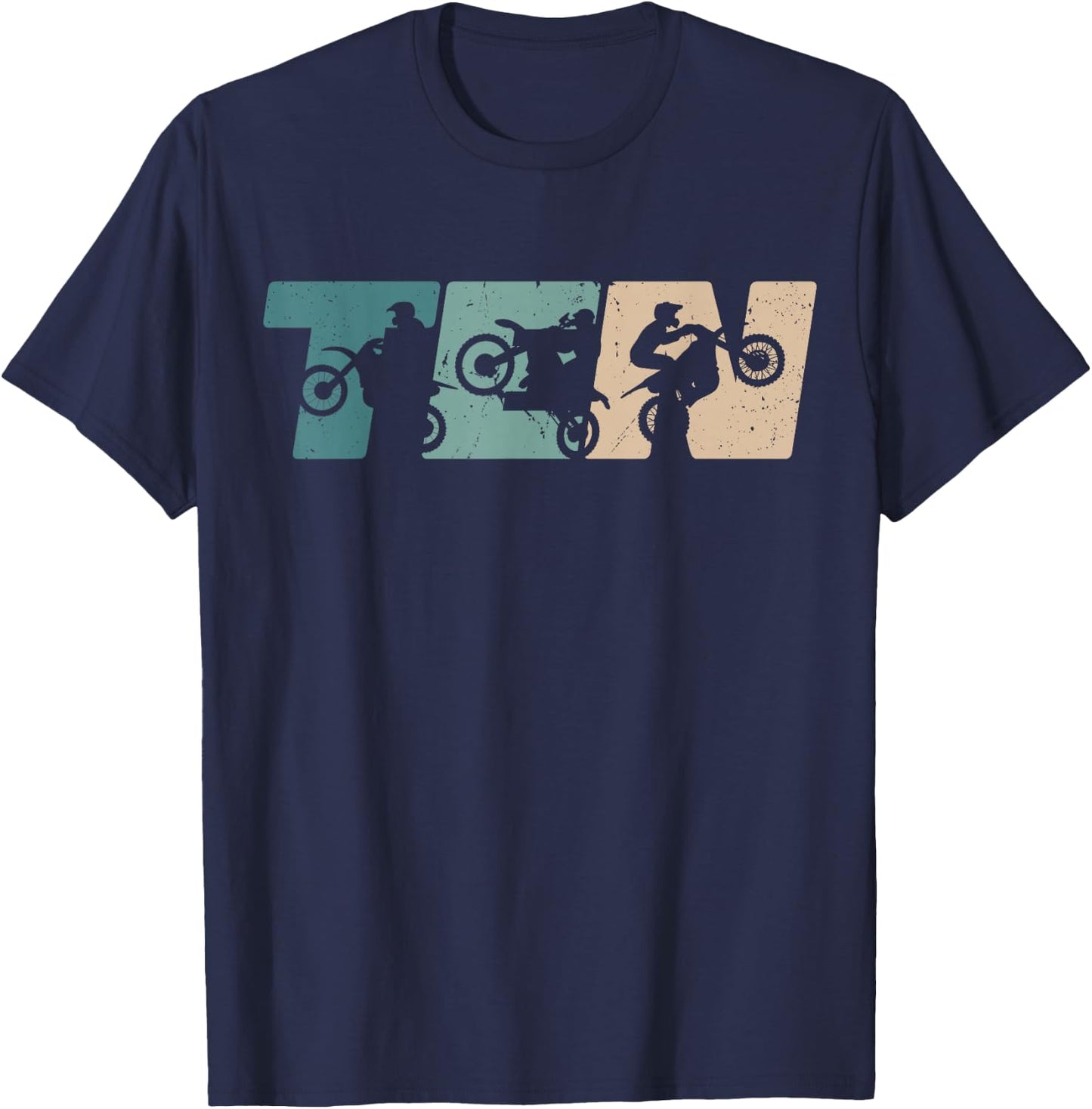 10th Birthday Retro Motocross Dirt Bike 10 Years Boys Girl T-Shirt - T-Shirt | Navy