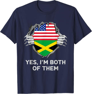 Half American Half Jamaican USA Jamaica Flag T-Shirt - T-Shirt | Navy