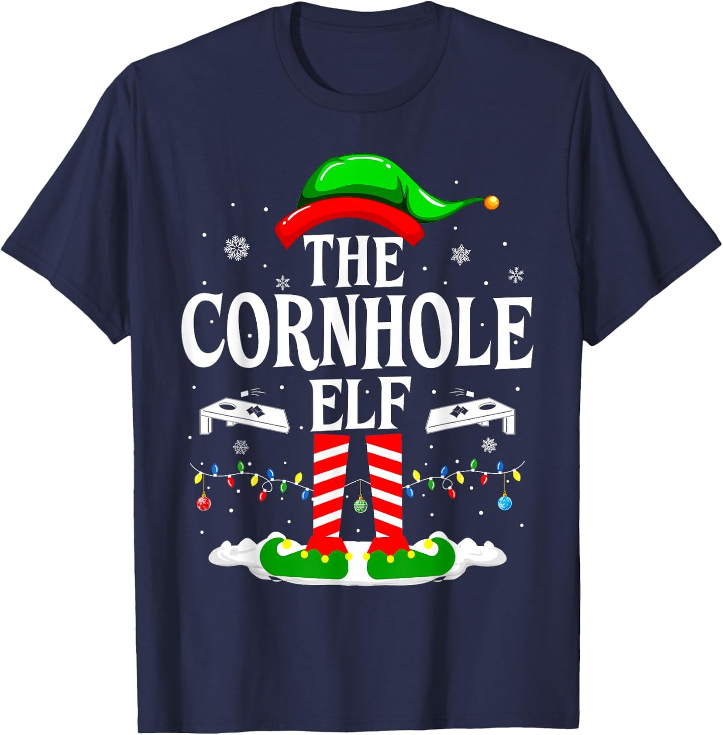 The Cornhole Elf Funny Matching Xmas Cornhole Christmas T-Shirt - T-Shirt | Navy