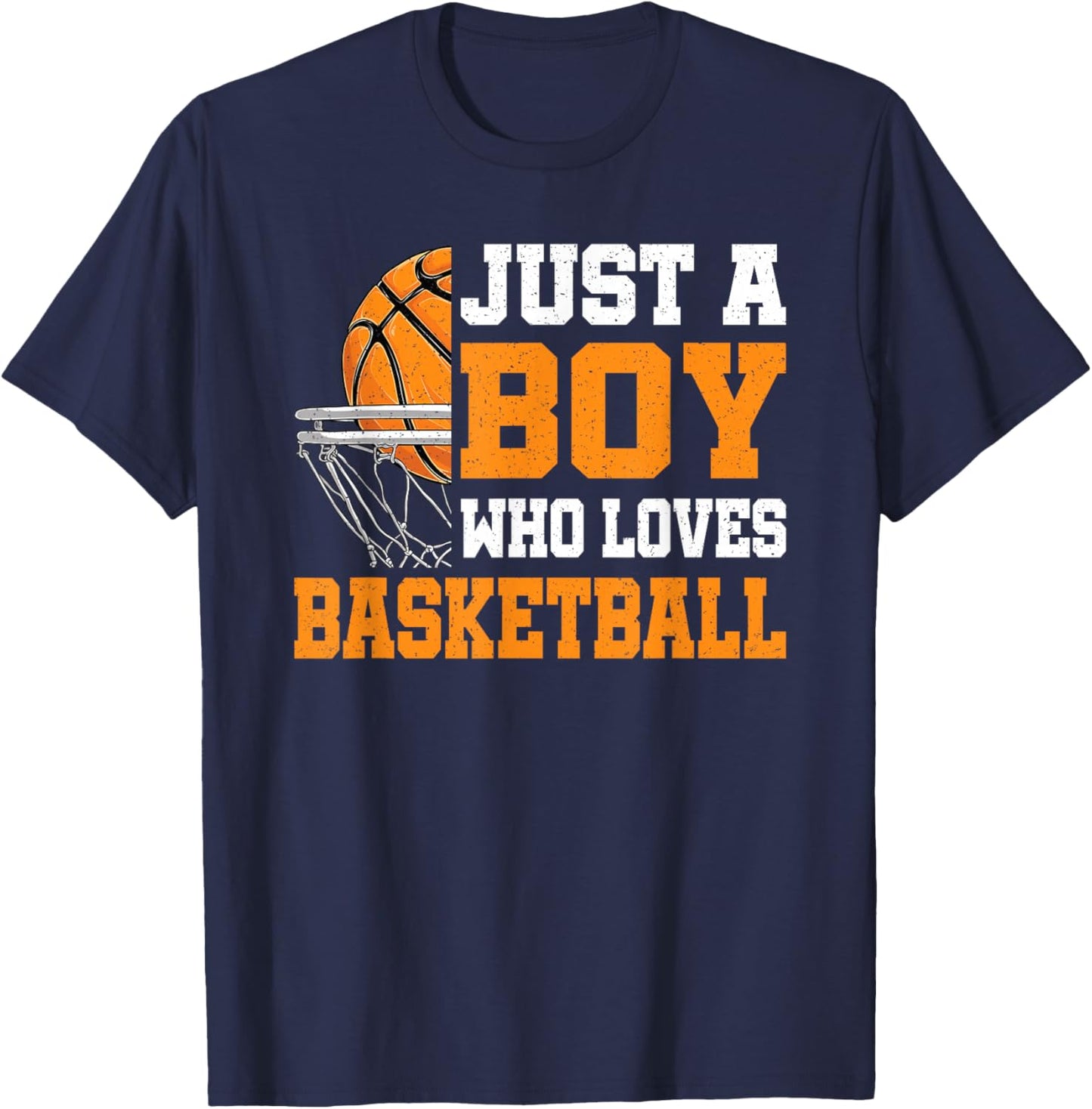 Just A Boy Who Loves Basketball Funny Basketball Boys Kids T-Shirt - T-Shirt | Navy