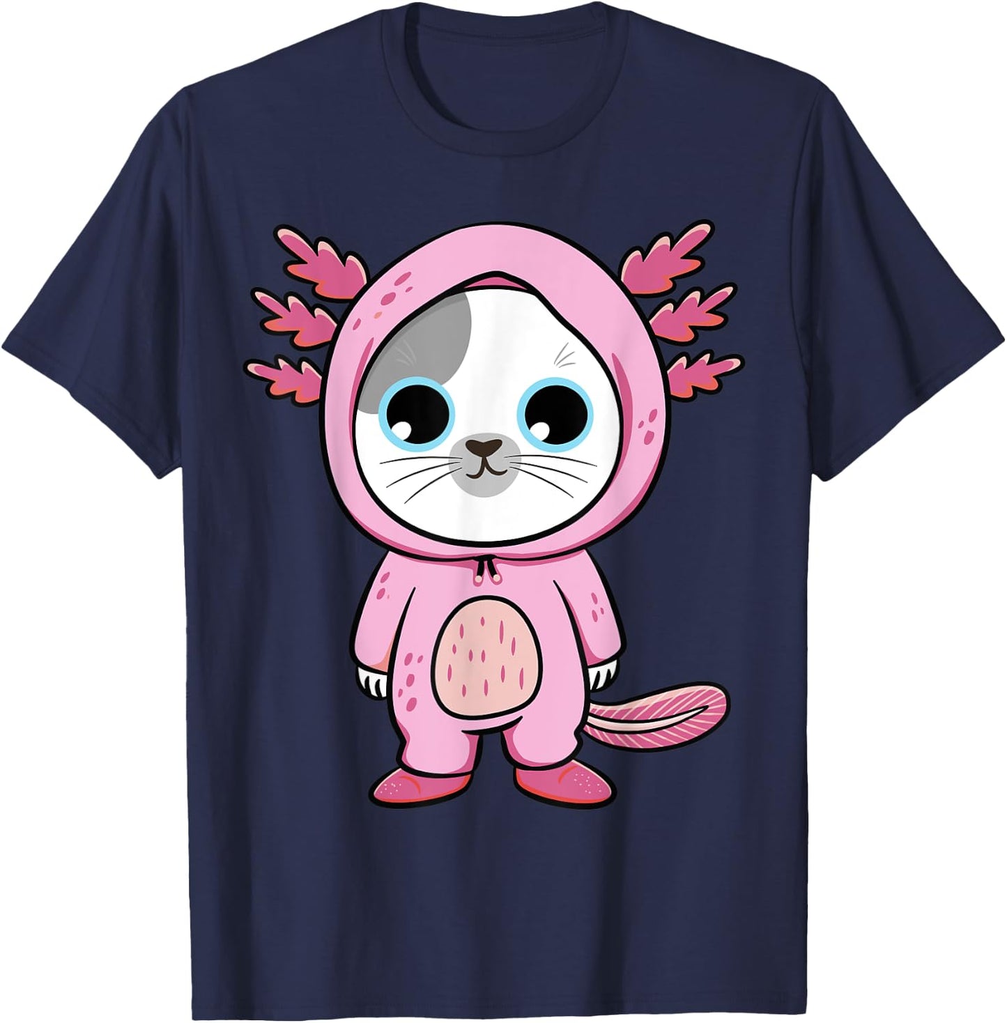 Kawaii Axolotl Cute Pink Cat Axolotl Fun Art For Boys & Girl T-Shirt - T-Shirt | Navy