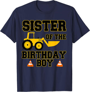 Sister of the Birthday Boy Funny Construction Party Family T-Shirt - T-Shirt | Navy