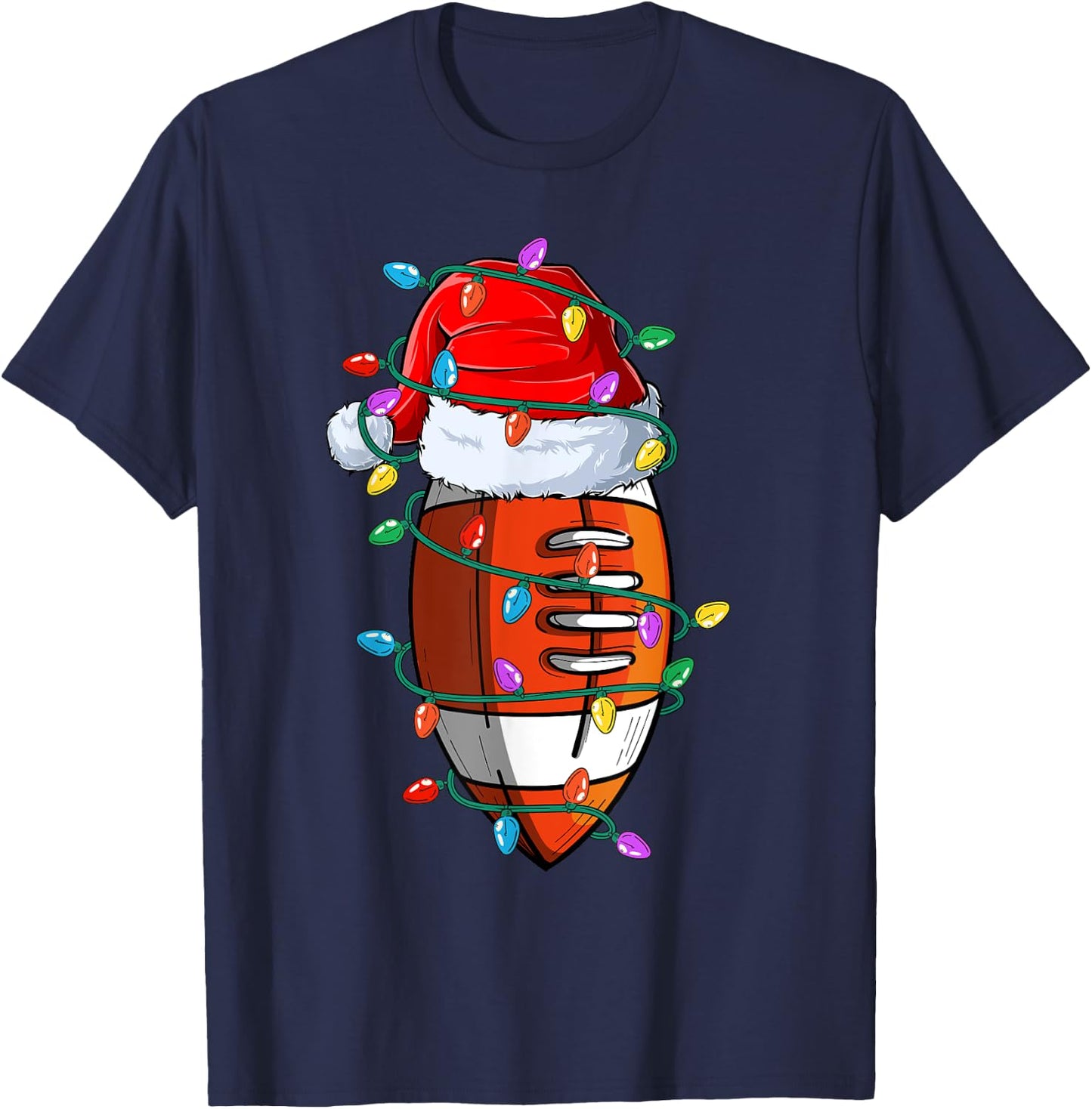 Christmas Football Xmas Santa Sports Hat Ball Kids Boys Men T-Shirt - T-Shirt | Navy