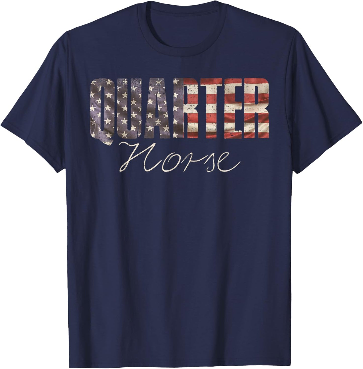 American Quarter Horse With USA Flag, Horseback Riding T-Shirt - T-Shirt | Navy