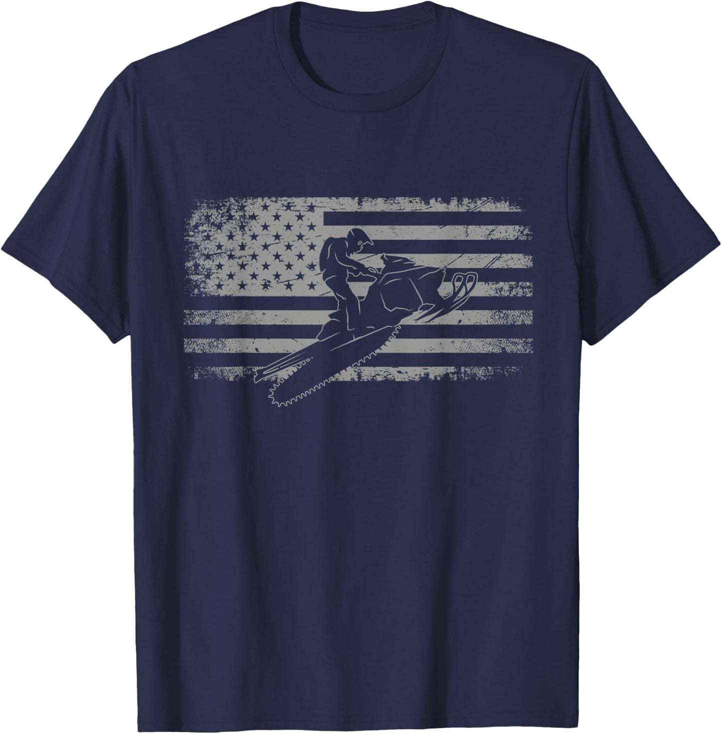 American Flag Snowmobile Apparel - Snowmobile T-Shirt - T-Shirt | Navy