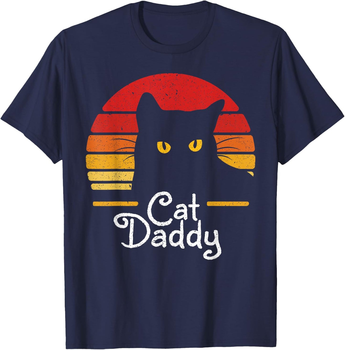 Cat Daddy Retro 70s 80s Black Cat Men Funny Cat Dad Gifts T-Shirt - T-Shirt | Navy