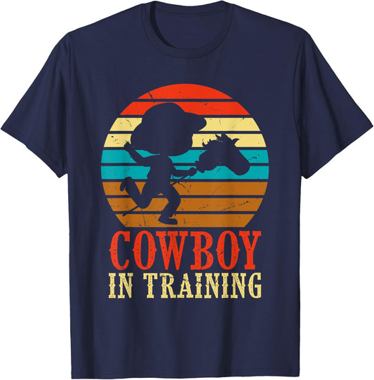 Kids Cowboy in Training Cute Future Rodeo Boy Wooden Horse T-Shirt - T-Shirt | Navy
