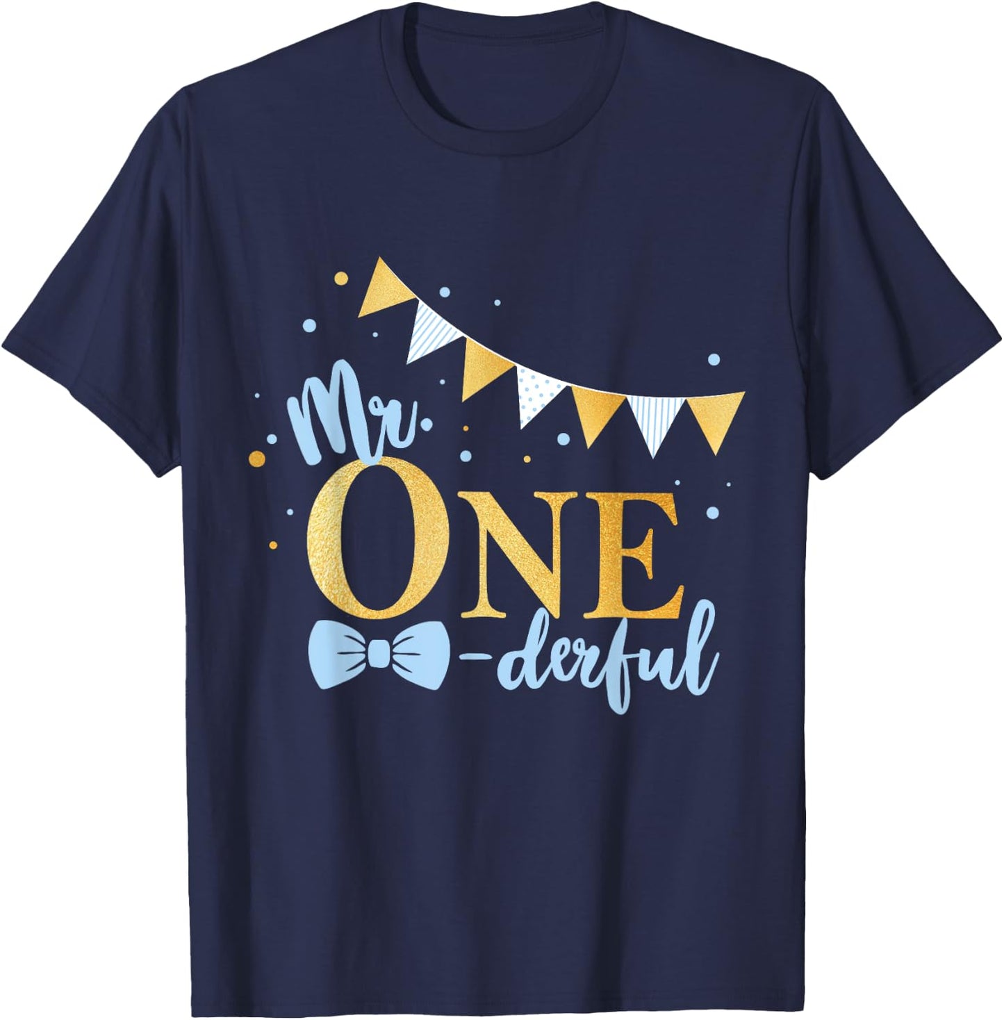 1st Birthday Blue-Gold Little Men Mr One-derful Party Kid T-Shirt - T-Shirt | Navy