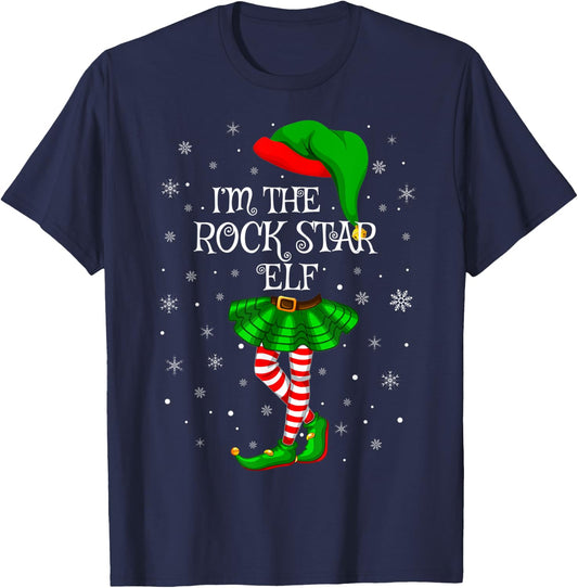 Family Matching Women Girls I'm The Rock Star Elf Christmas T-Shirt - T-Shirt | Navy