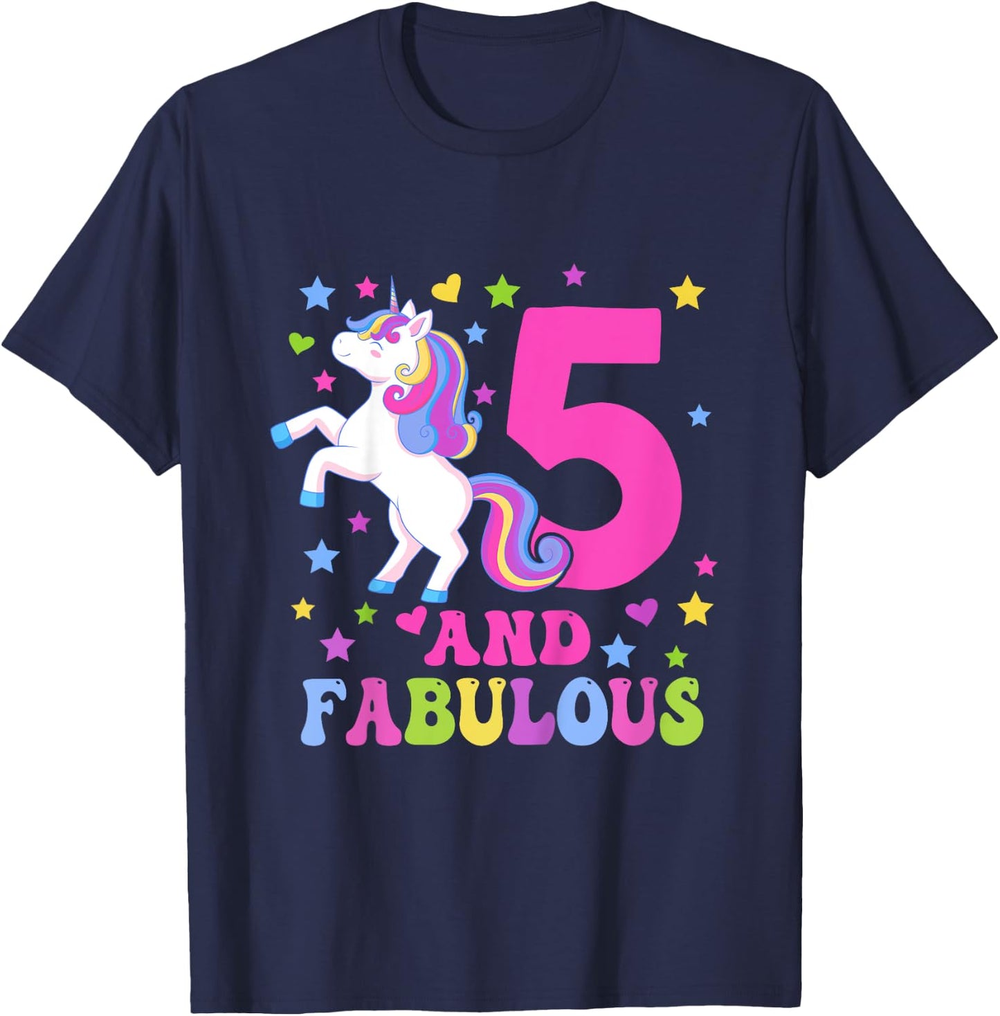 5 and Fabulous Unicorn 5th Birthday Unicorn T-Shirt - T-Shirt | Navy