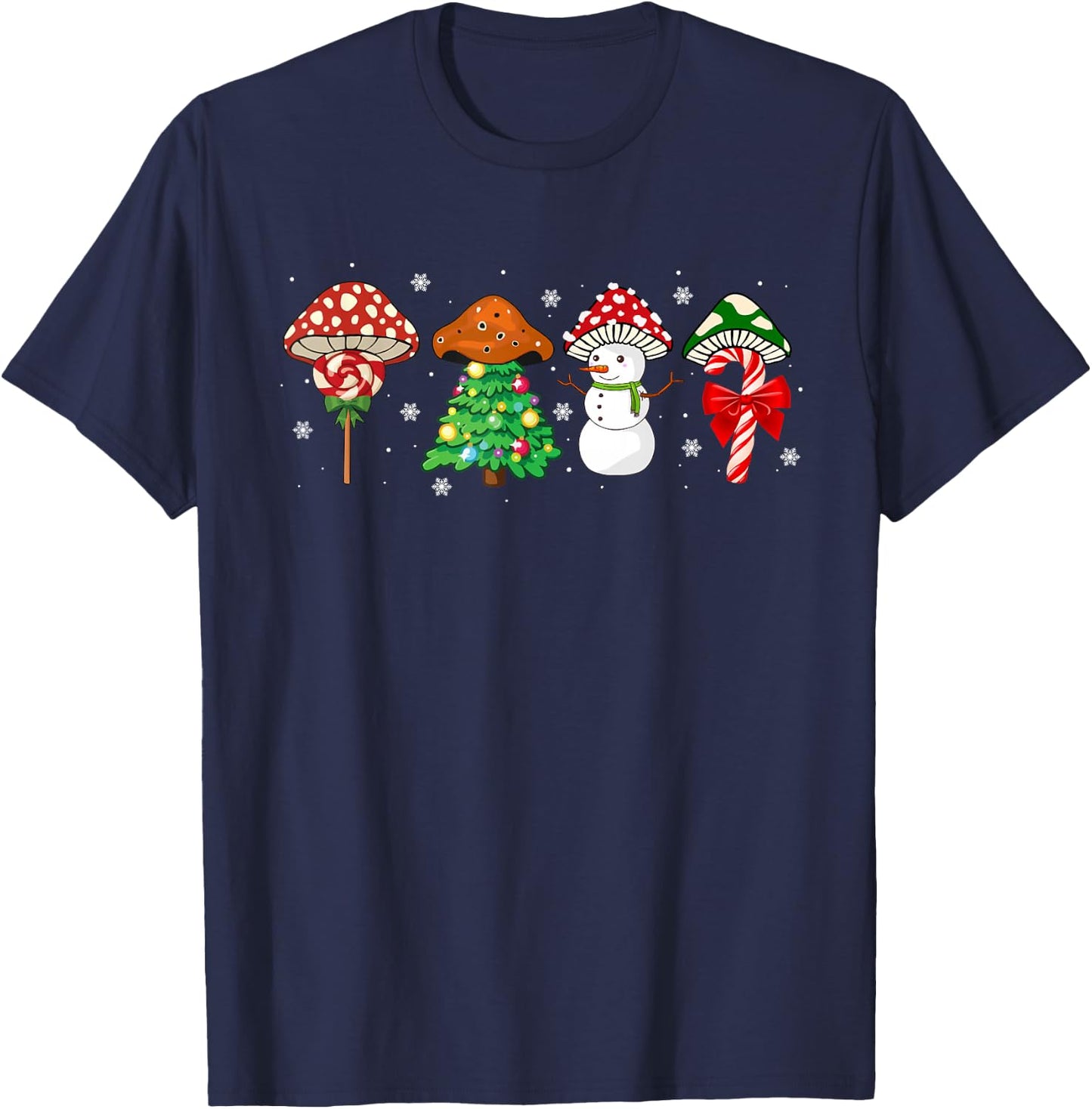 Cute Mushroom Christmas, Amanita Muscaria Xmas Plant Lover T-Shirt - T-Shirt | Navy