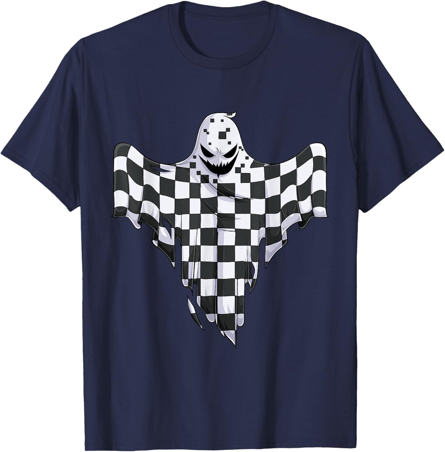 Ghost Halloween Kids Toddler Youth Race car Pit Crew T-Shirt - T-Shirt | Navy