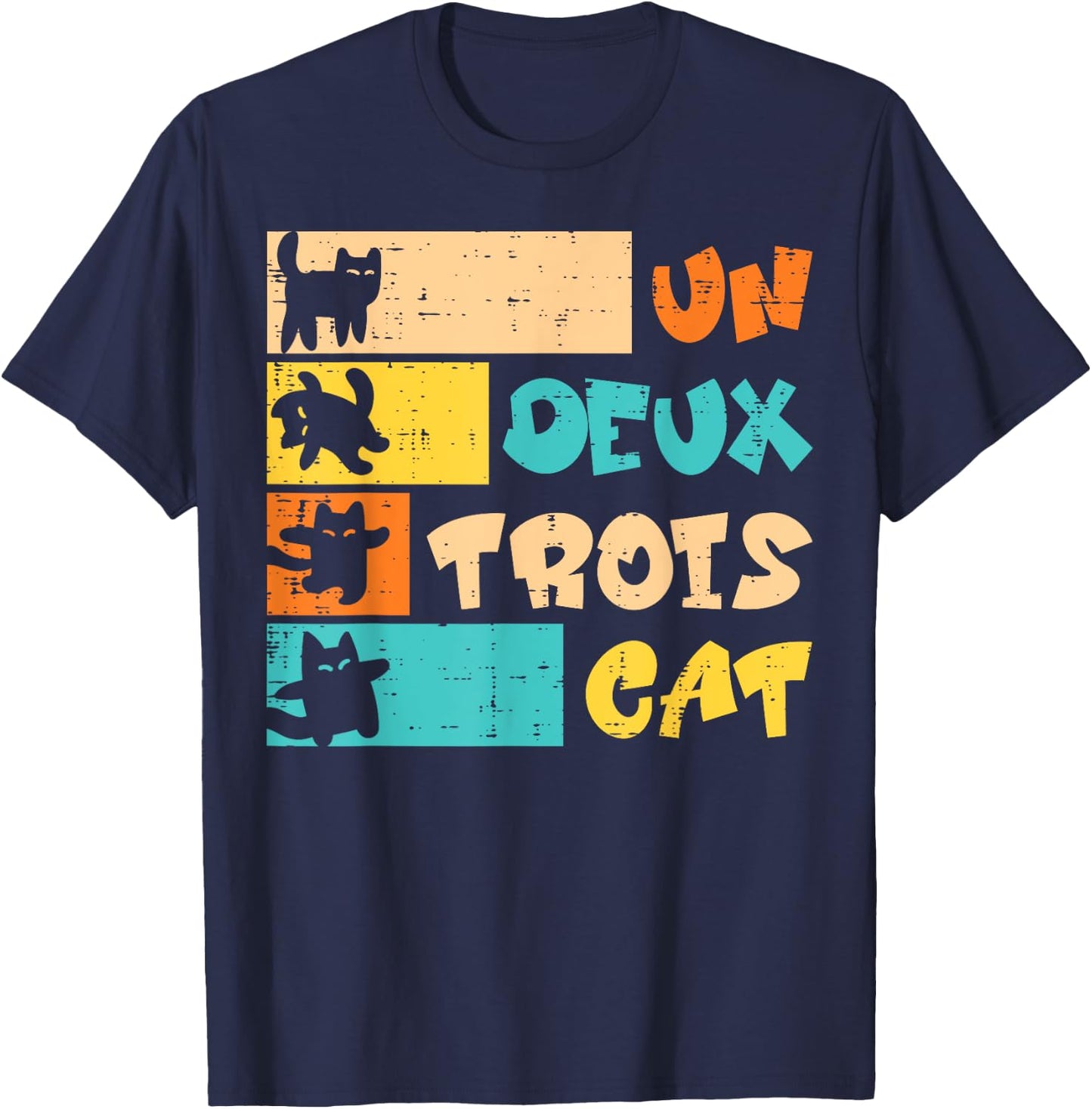 Un Deux Trois Cat French Retro Men Women Boys Kid Teen Youth T-Shirt - T-Shirt | Navy