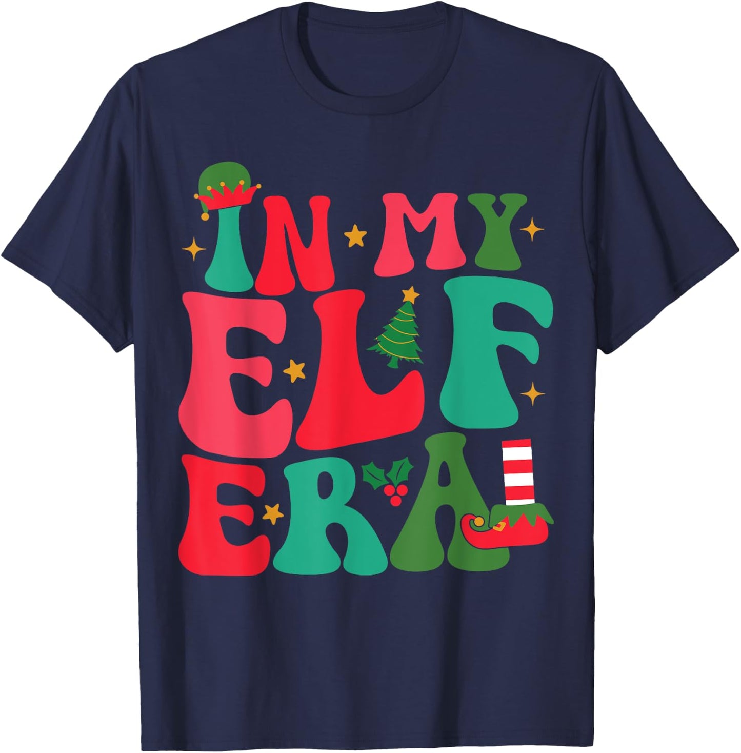 In My Elf Era Groovy Xmas Funny Women Christmas Elf T-Shirt - T-Shirt | Navy