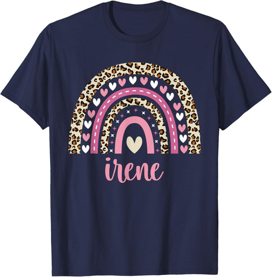 Irene Rainbow Leopard Personalized Irene Birthday T-Shirt - T-Shirt | Navy