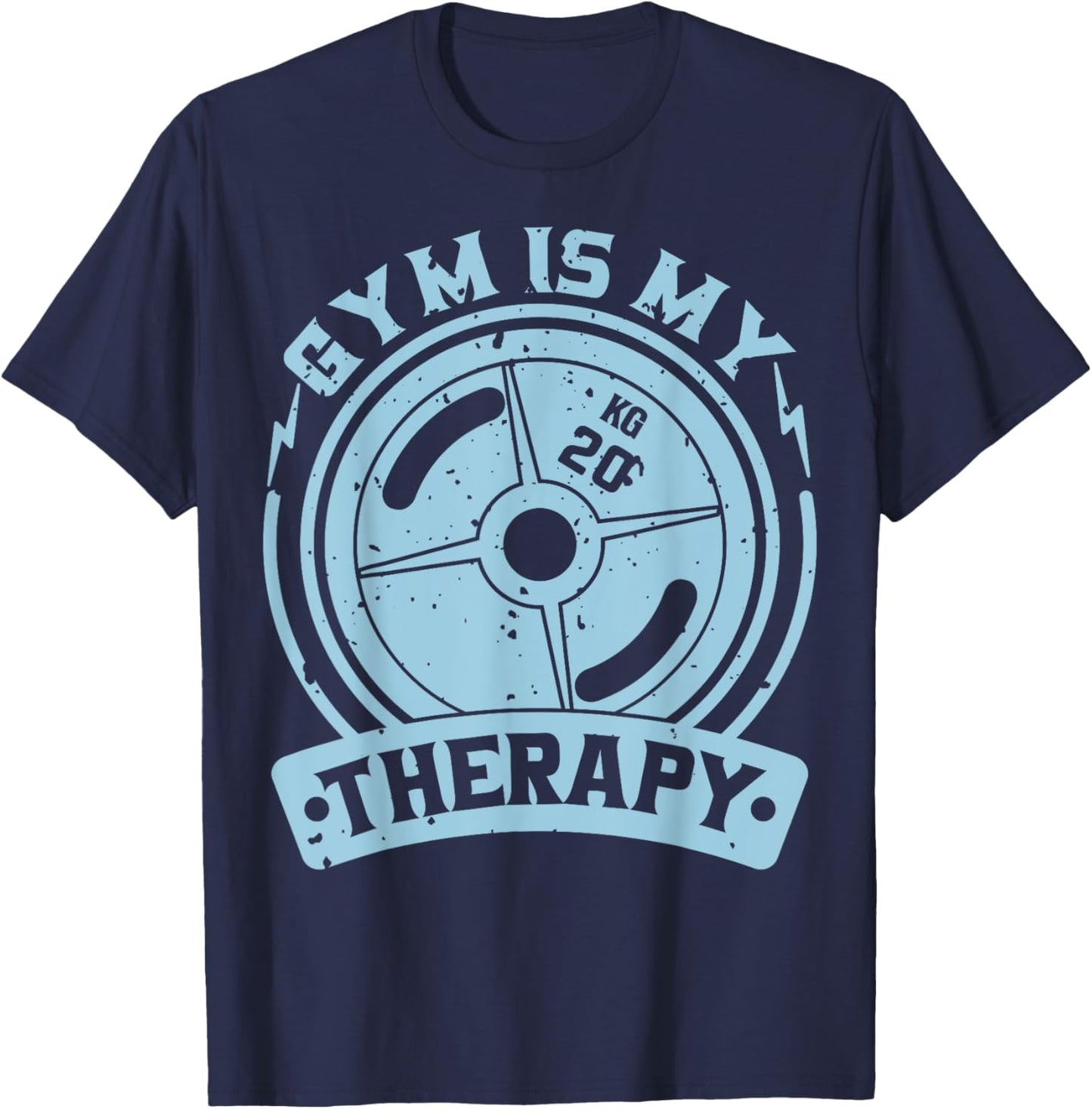 Motivation Workout Gift Gym Is My Therapy -Adult Black Short Sleeve Modern Graphic Letter Print Regular Fit Cotton 70% Polyester 30% Size 6 T-Shirt - T-Shirt | Navy