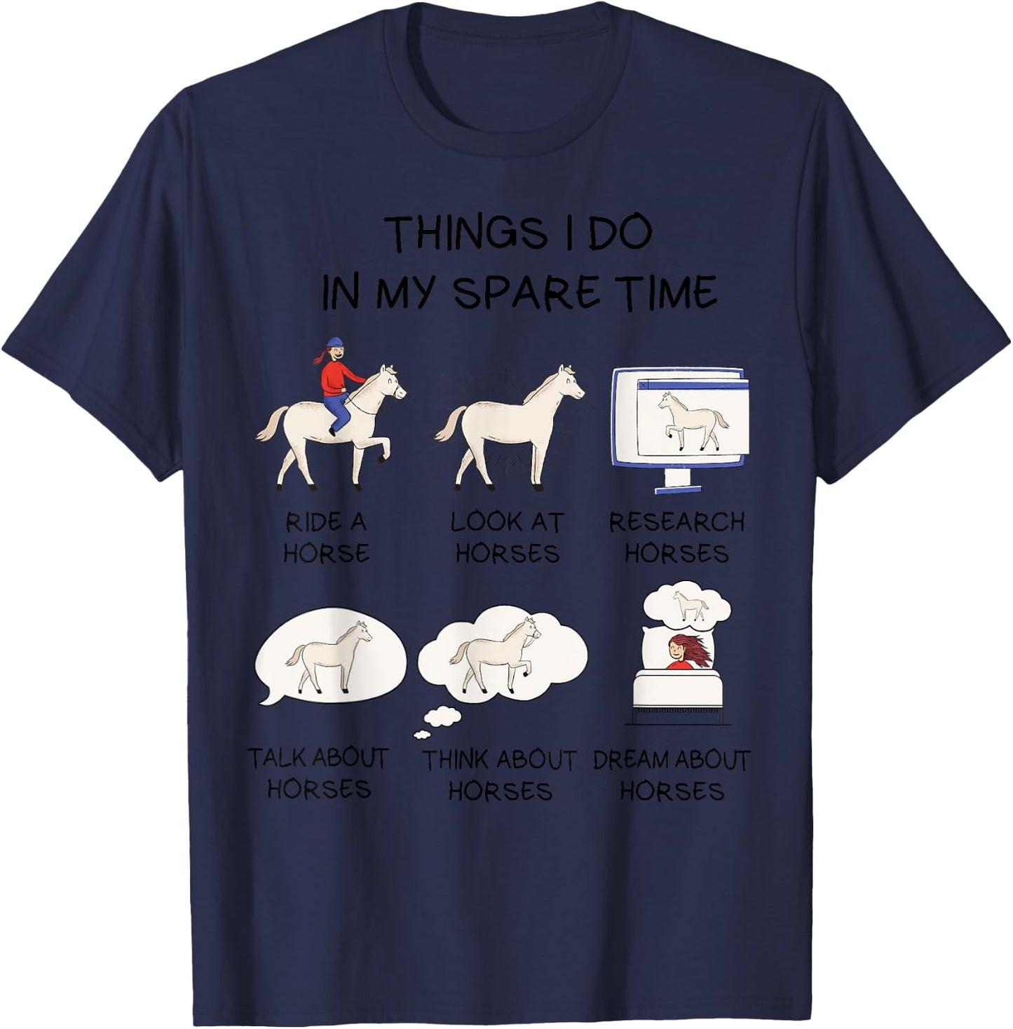 Horse Shirt For Girls Teens Women Horse Riding T-Shirt - T-Shirt | Navy