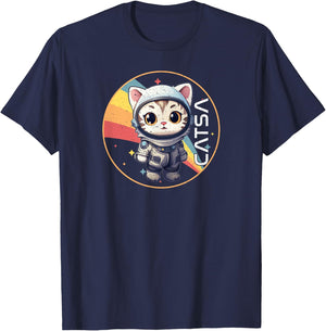 CATSA Cat Astronaut in Space | Cute Kitten & Astronomy Lover T-Shirt - T-Shirt | Navy