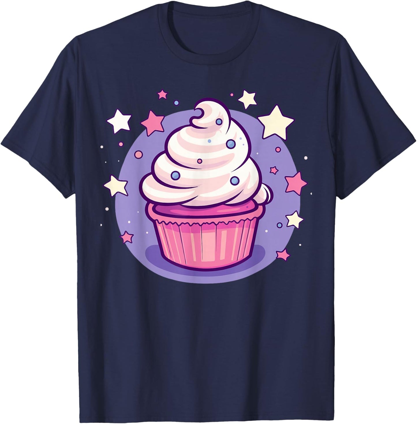 Cupcake Cute Pastel Kawaii Celestial Stars Baking Dessert T-Shirt - T-Shirt | Navy