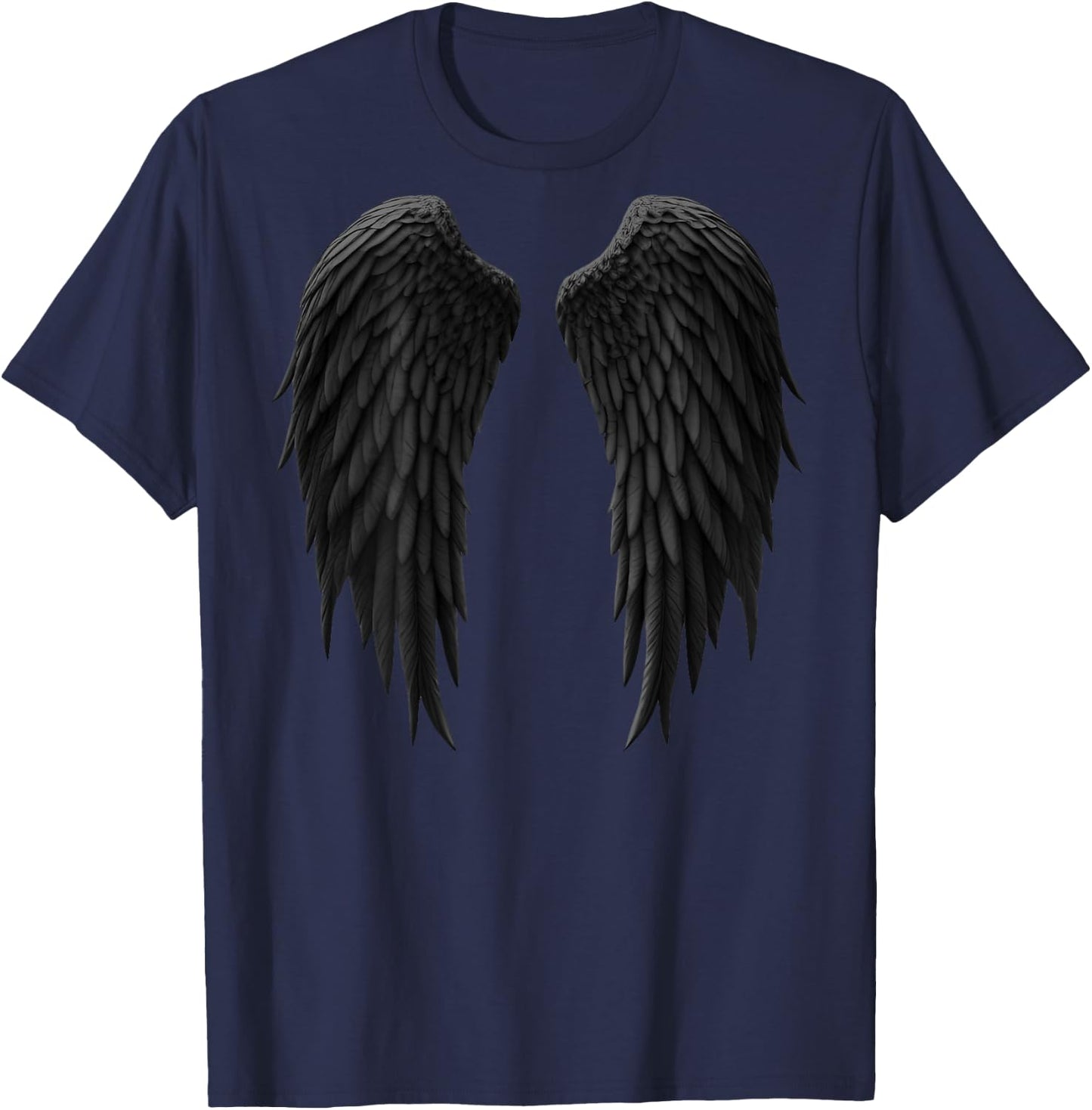 Realistic Black Dark Angel Wings on the Back T-Shirt - T-Shirt | Navy
