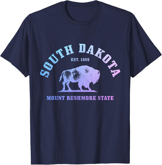 South Dakota East 1889 Mount Rushmore State Bison Vintage T-Shirt - T-Shirt | Navy