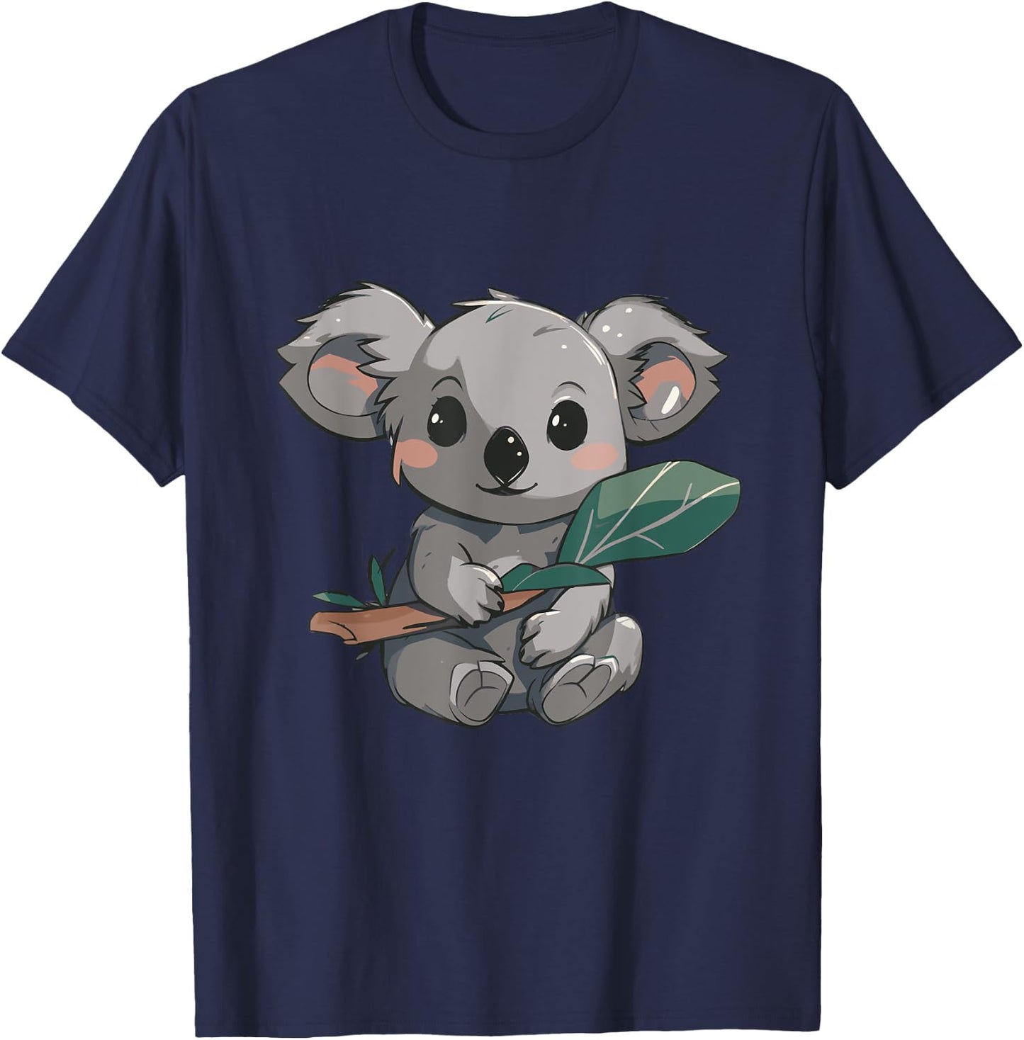 Cute Kawaii Koala Holding Eucalyptus Leaf Japanese Anime T-Shirt - T-Shirt | Navy