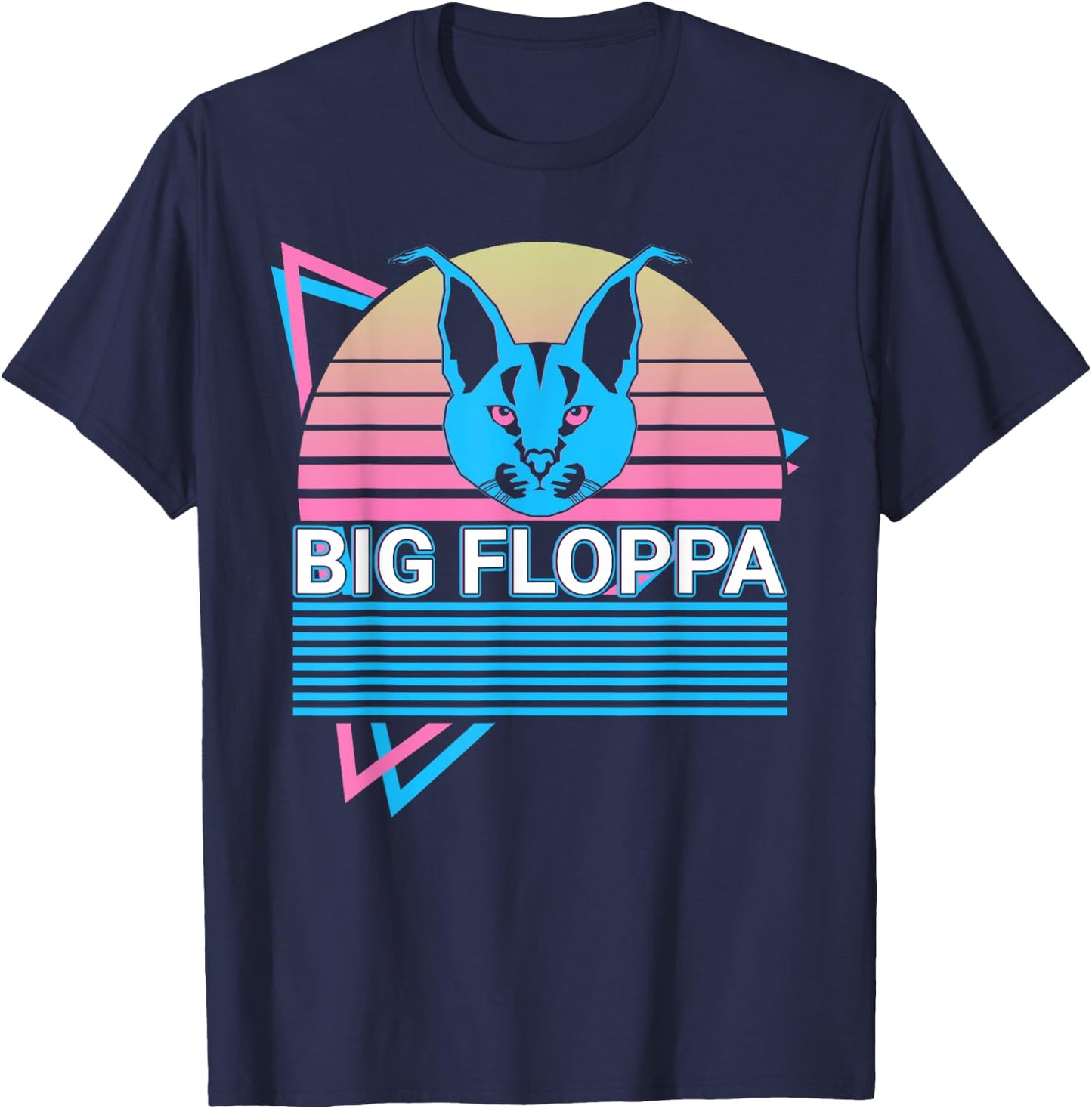 Big Floppa Caracal Cat Meme Retro Men Women Girls Kids T-Shirt - T-Shirt | Navy