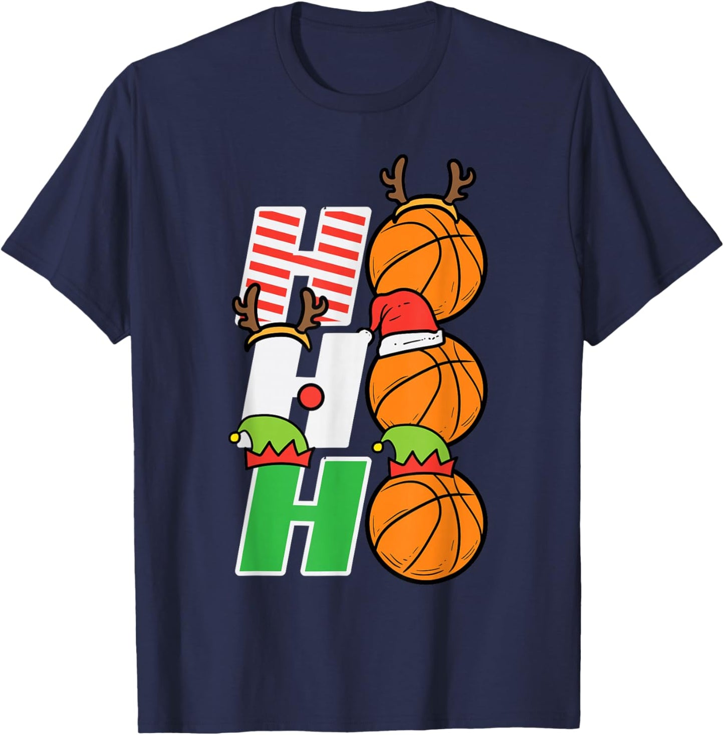 Christmas Basketball Ho Ho Ho Xmas Sports Men Boys Kids T-Shirt - T-Shirt | Navy