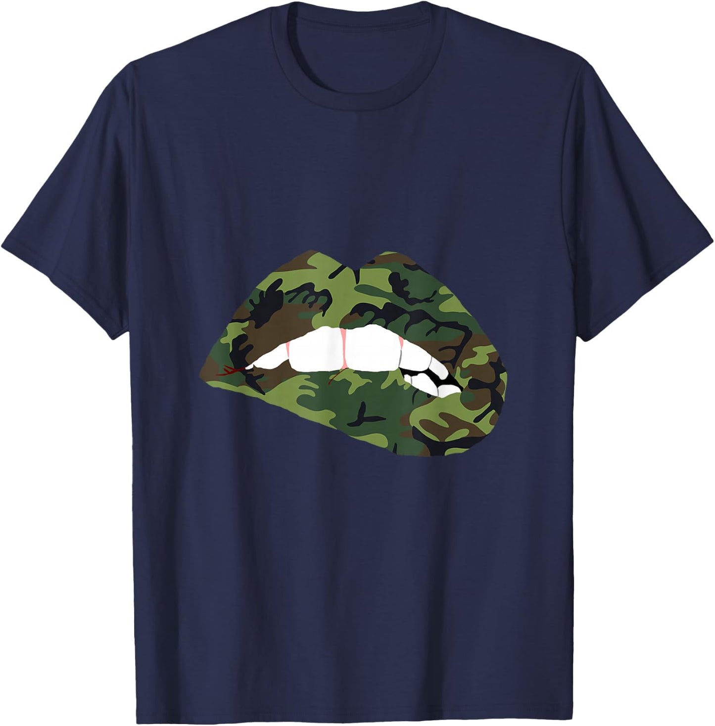 Camouflage Lips Camo Lipstick Kiss Mouth Army T-Shirt - T-Shirt | Navy
