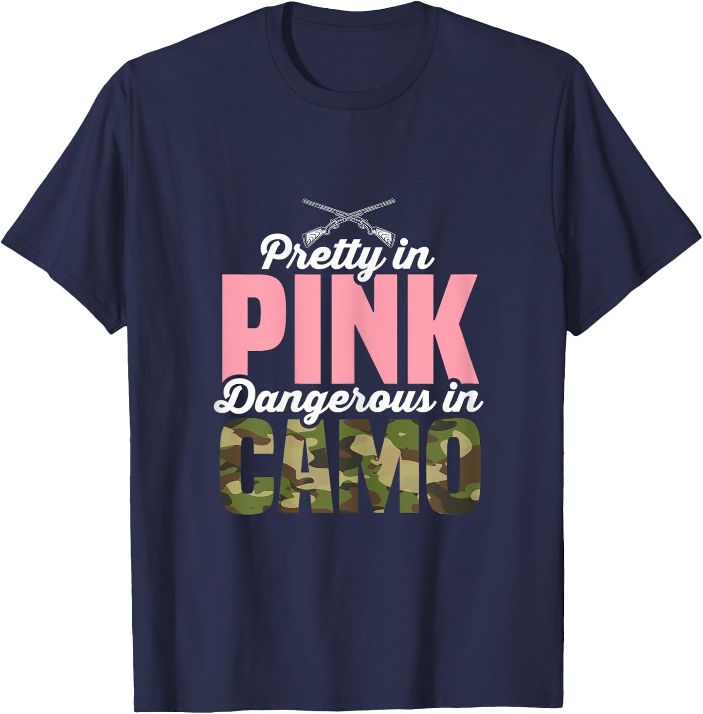 Funny Hunting Lover Pink Camo Graphic Women Hunting T-Shirt - T-Shirt | Navy