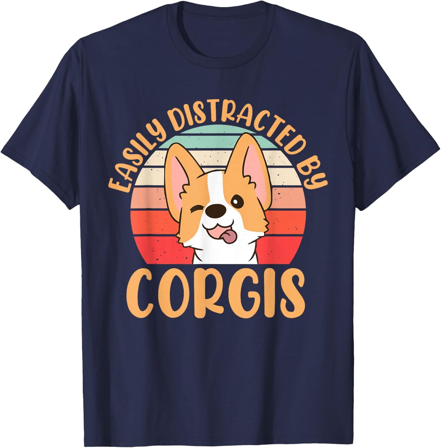 Easily Distracted By Corgis T-Shirt - T-Shirt | Navy