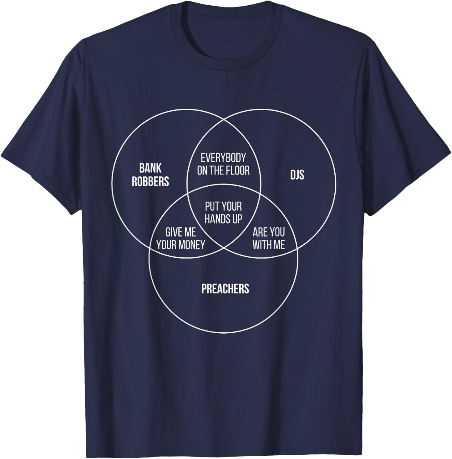 Funny DJs Shirt Preacher Bank Robber Funny Venn Diagram T-Shirt - T-Shirt | Navy