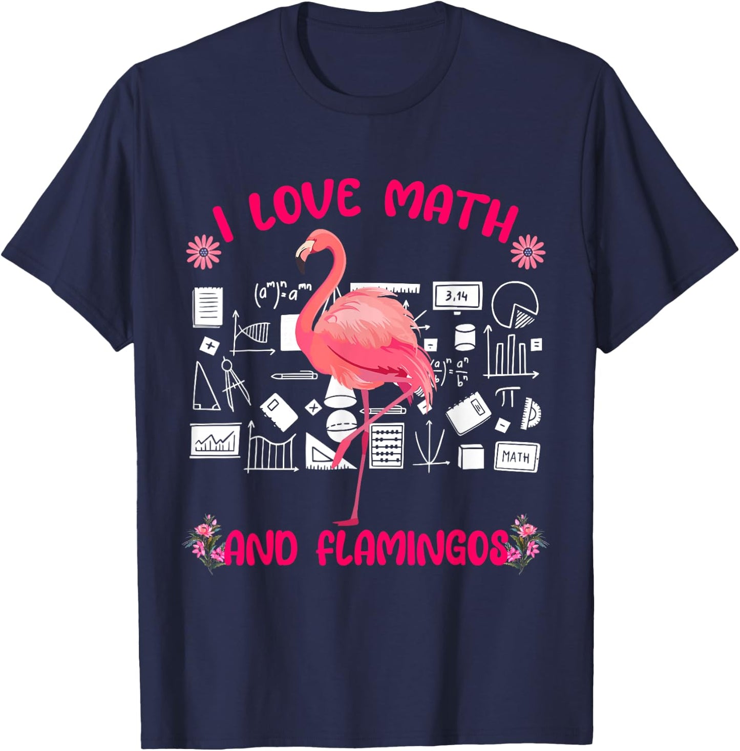 I Love Math and Flamingos Matching Math Teacher Students Women Kids T-Shirt - T-Shirt | Navy