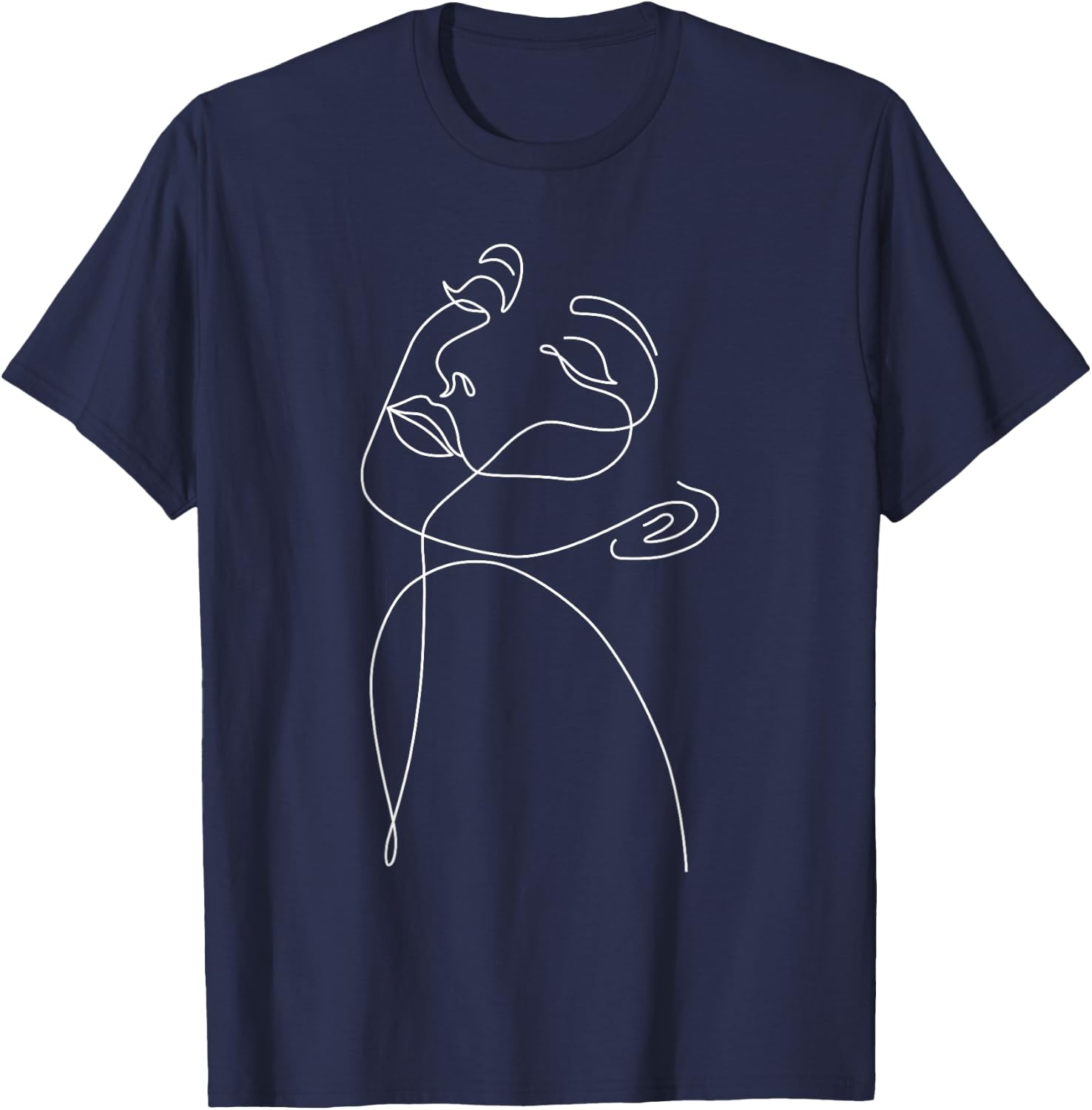 Face Line Art, Illustration, One Line Drawing, Minimalist T-Shirt - T-Shirt | Navy