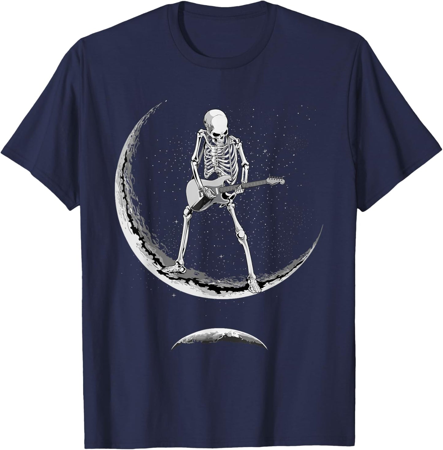 Rock On Skeleton Moon Shirt - Funny Halloween Rock And Roll T-Shirt - T-Shirt | Navy