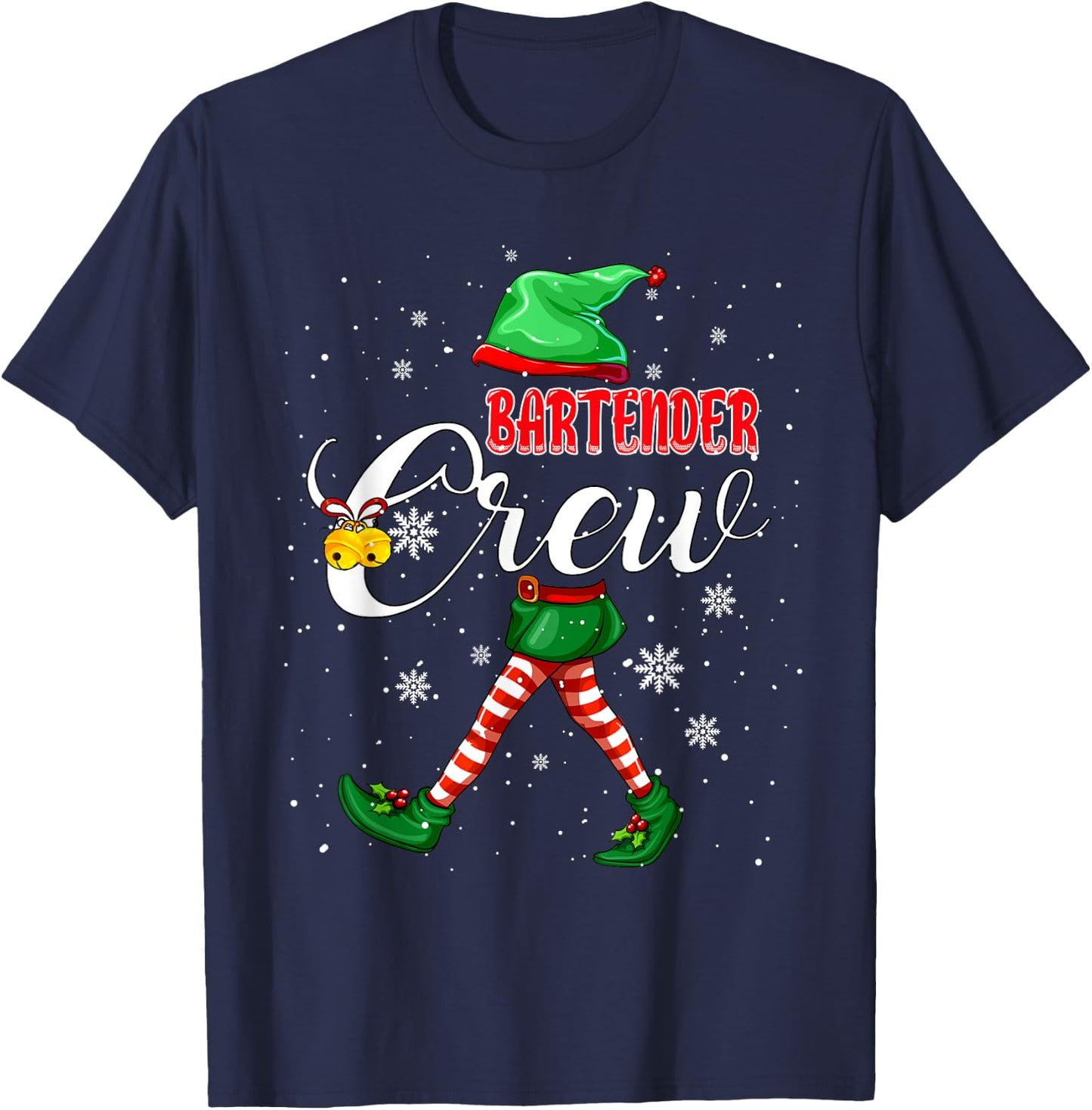 Bartender Crew Christmas Elf Costume Matching Job Team T-Shirt - T-Shirt | Navy