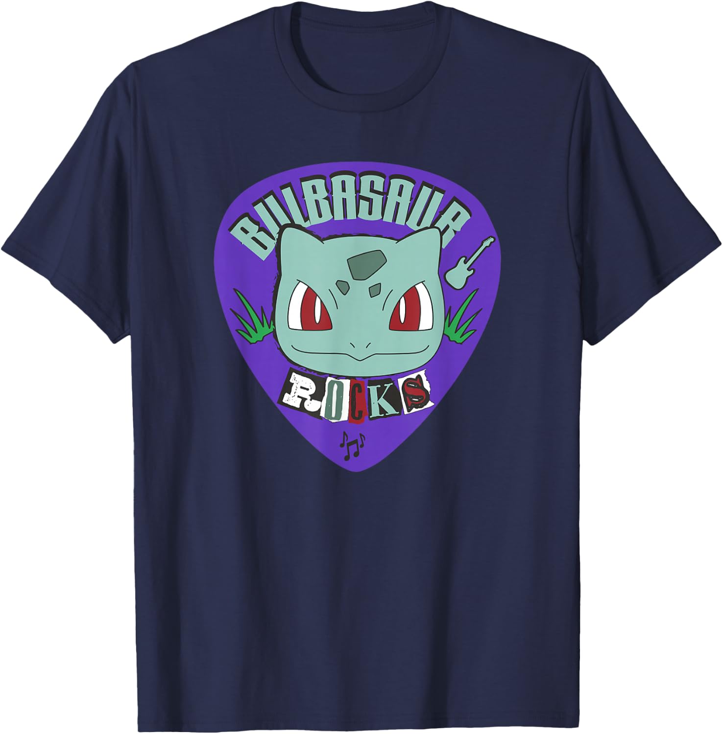 Pokémon Bulbasaur Rocks Punk Guitar Pick T-Shirt - T-Shirt | Navy
