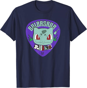 Pokémon Bulbasaur Rocks Punk Guitar Pick T-Shirt - T-Shirt | Navy