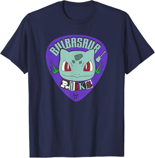 Pokémon Bulbasaur Rocks Punk Guitar Pick T-Shirt - T-Shirt | Navy