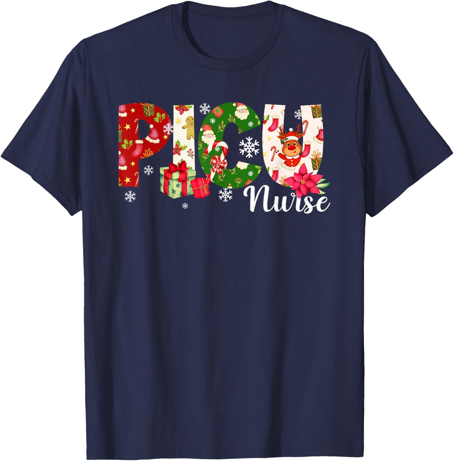 Christmas PICU Nurse Pediatric Intensive Care Unit Xmas T-Shirt - T-Shirt | Navy