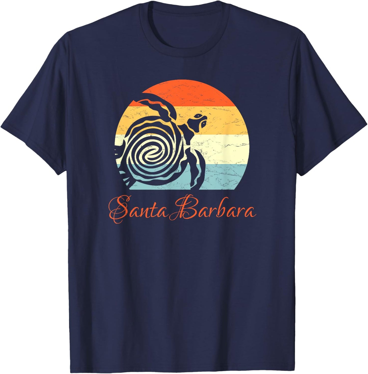Santa Barbara, California Vintage Retro Sea Turtle T-Shirt - T-Shirt | Navy