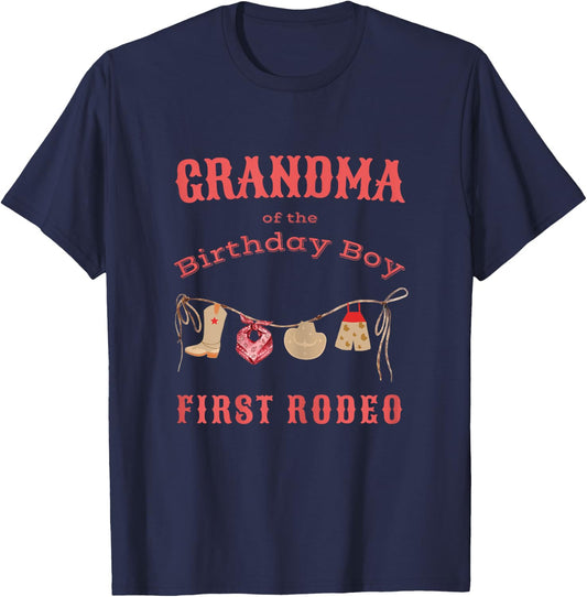 Grandma First Rodeo 1st Birthday Cowboy Family Matching T-Shirt - T-Shirt | Navy