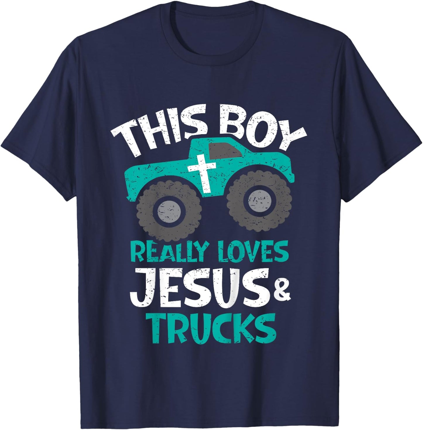 Kids I love Jesus and trucks T-Shirt - T-Shirt | Navy